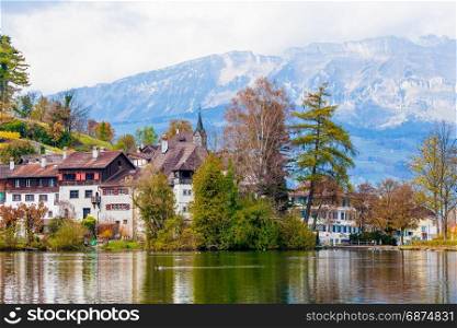 Lake in Switzerland. Buchs, Sankt-Gallen, Switzerland