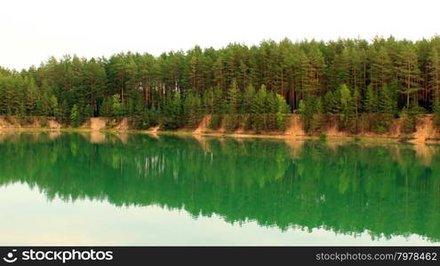 lake in the forest. beautiful landscape with picturesque lake in the forest