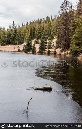 Lake Irene frozen over in Rocky Mountain National Park
