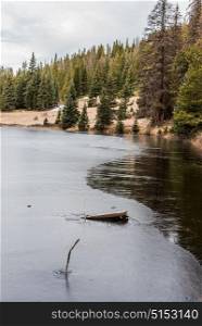 Lake Irene frozen over in Rocky Mountain National Park