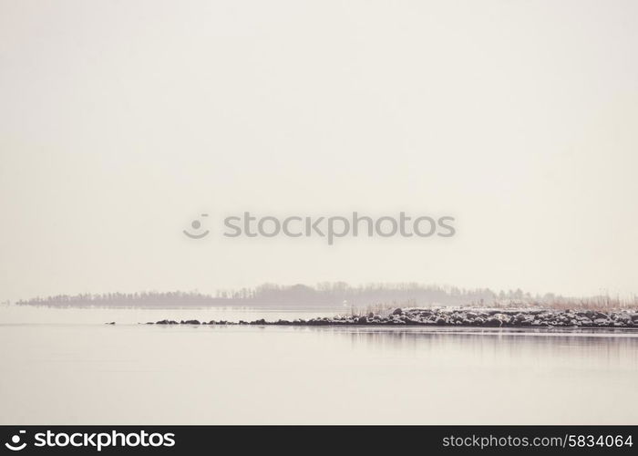 Lake landscape a quiet winter morning