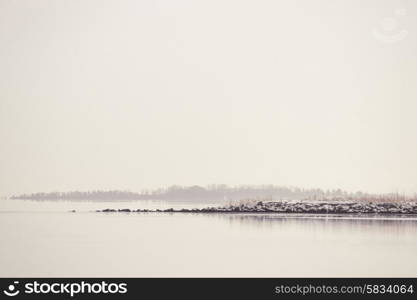 Lake landscape a quiet winter morning