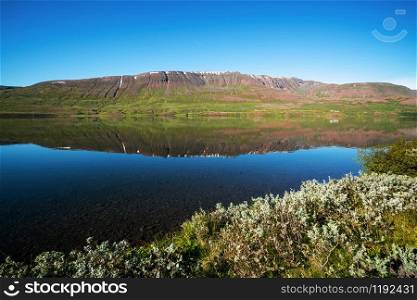 Lake Ljosavatn in North Iceland near Akureyri in summer day.