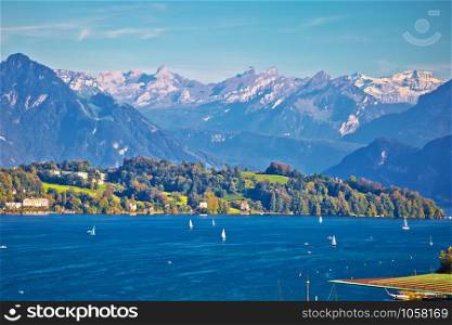 Lake Luzern sailing destination and Alpine peaks view, landscapes of central Switzerland