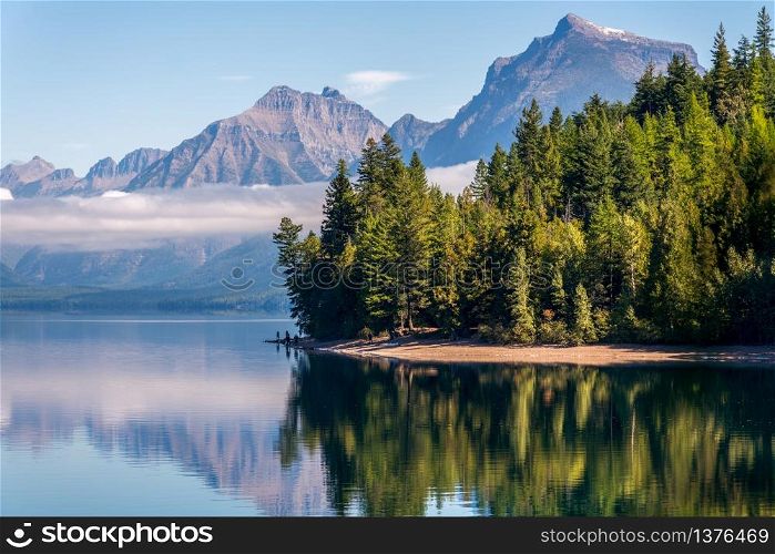 LAKE MCDONALD, MONTANA/USA - SEPTEMBER 20 : View of Lake McDonald in Montana on September 20, 2013. Unidentified people.