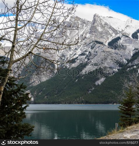 Lake Minnewanka Lake, a glacial lake in Banff National Park, Alberta, Canada