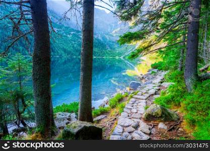 Lake Morskie Oko in the Tatras and the trail around the lake