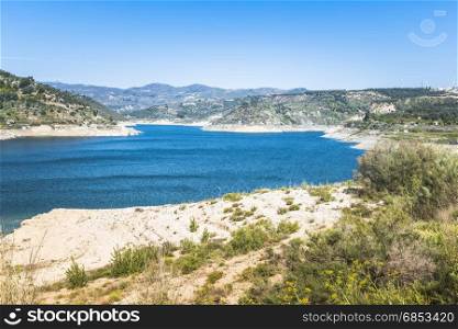 lake near beznar in andalusia with blue water and nice landscape