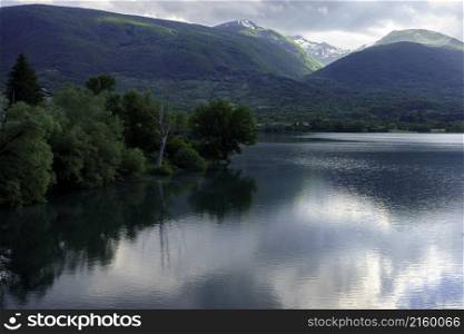 Lake of Barrea, in L Aquila province, Abruzzo, Italy, at springtime (June)