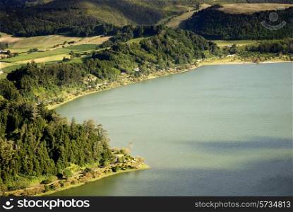 lake of furnas from above, in azores island of sao miguel, portugal