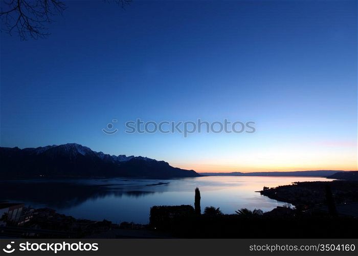 lake of geneva landscape on sunrise