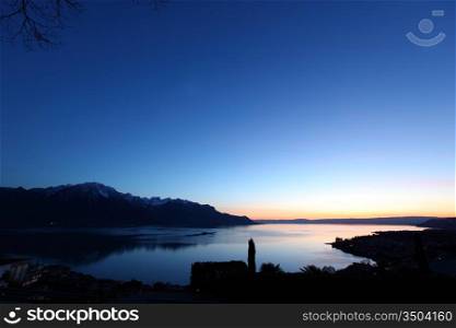 lake of geneva landscape on sunrise