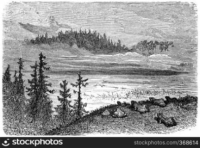 Lake of the Fairies, vintage engraved illustration. From Chemin des Ecoliers, 1861. 