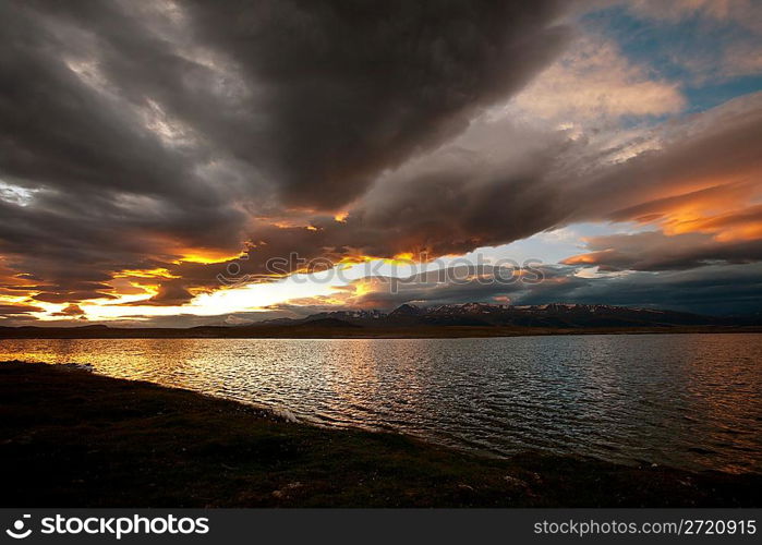 Lake on sunset