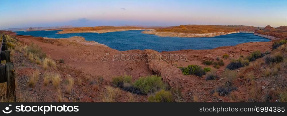 Lake Powell is based on Colorado River with a great view on the canyoon. Beautiful canyon and lonely rocks on the Lake Powell, Utah.. Beautiful canyon and lonely rocks on the Lake Powell