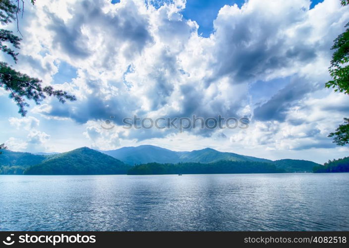 lake santeetlah in great smoky mountains in summer