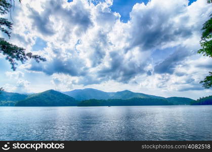 lake santeetlah in great smoky mountains in summer