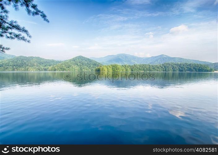 lake santeetlah in great smoky mountains in summer
