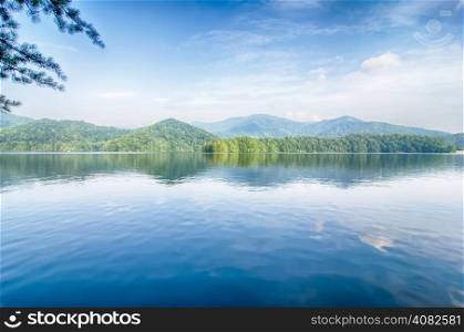 lake santeetlah in great smoky mountains in summer