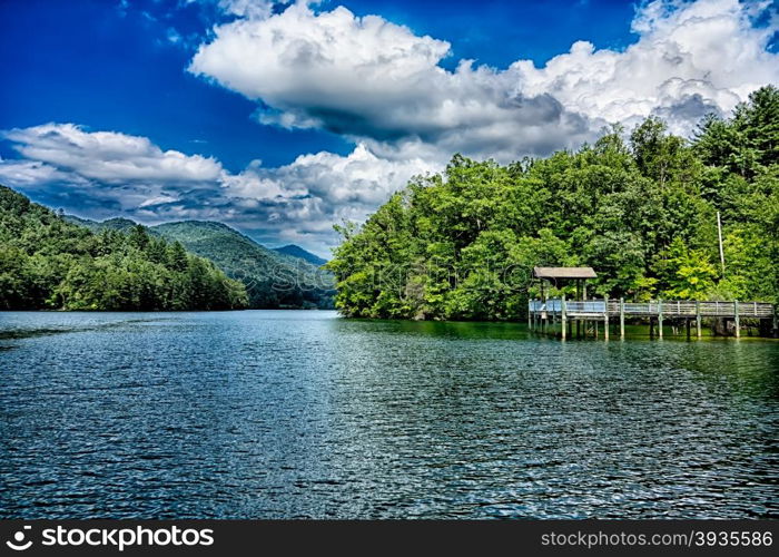 lake santeetlah scenery in great smoky mountains