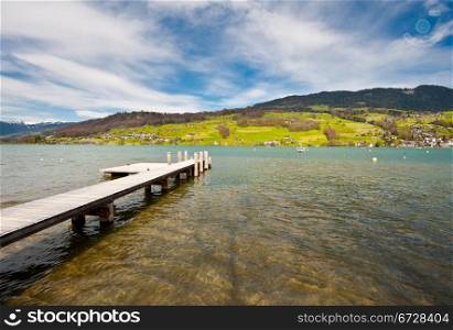 Lake Sarner on the Background of Snow-capped Alps, Switzerland
