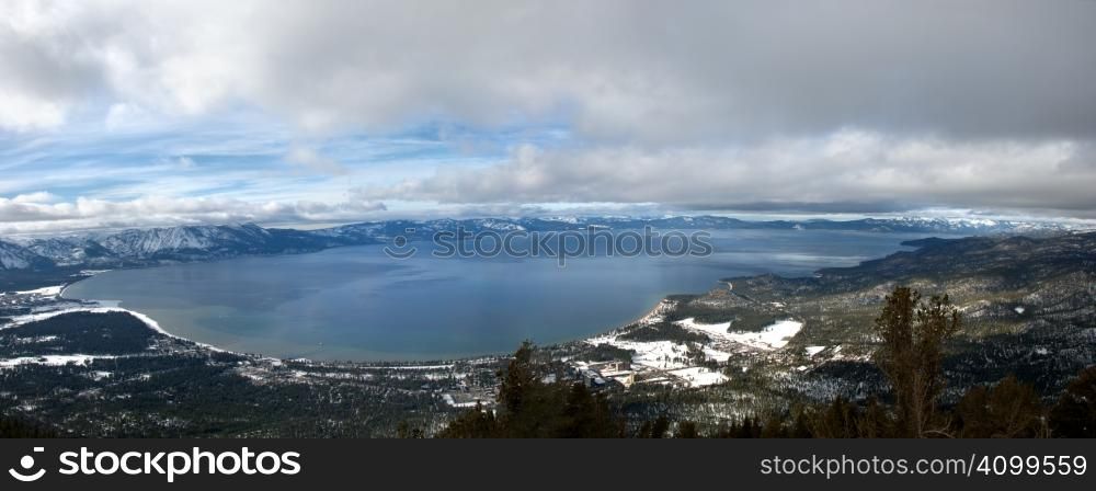 Lake Tahoe Winter Panorama - view from South Lake Tahoe