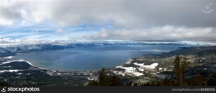 Lake Tahoe Winter Panorama - view from South Lake Tahoe