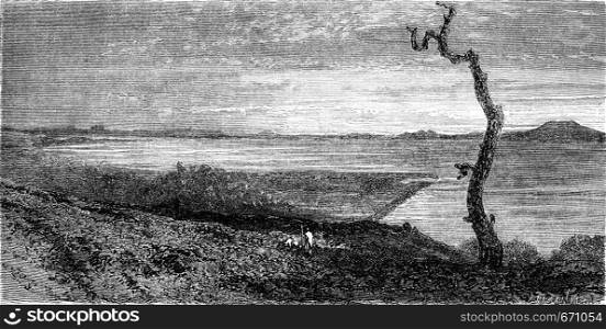 Lake Tana, vintage engraved illustration. Le Tour du Monde, Travel Journal, (1865).