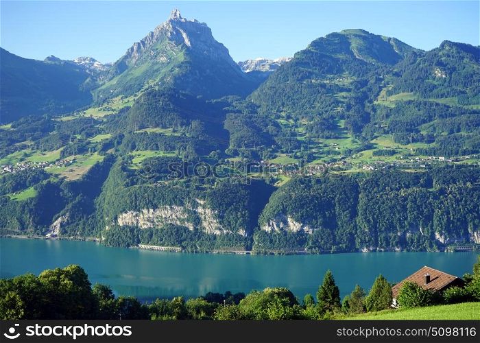 Lake Wessen and mountain area of Switzerland