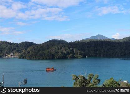 lake with landscape of beautiful mountain view at Sun Moon Lake, Nantou city, Taiwan