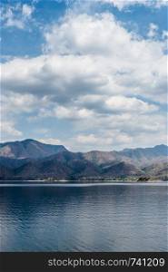 Lake with mountain and blue clouds sky landscape