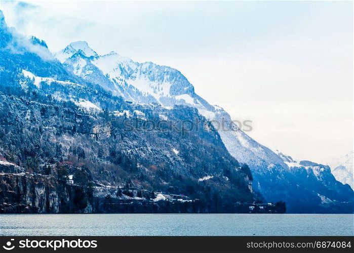 lake with mountain in background. lake in mountains