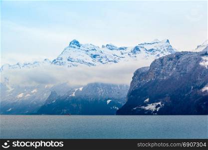 lake with mountain in background. lake in mountains