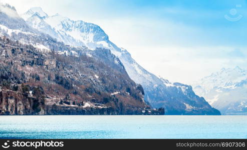 lake with mountain in background. lake in mountains