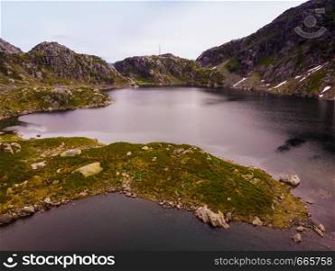 Lakes in stone rocky mountains. Norway landscape. Norwegian national tourist scenic route Ryfylke.. Lakes in mountains Norway