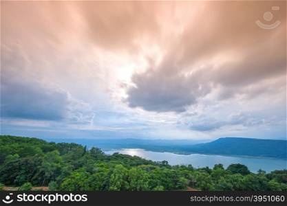 Lam Takong reservoir dam with sunlight, Nakhon Ratchasima, Thailand