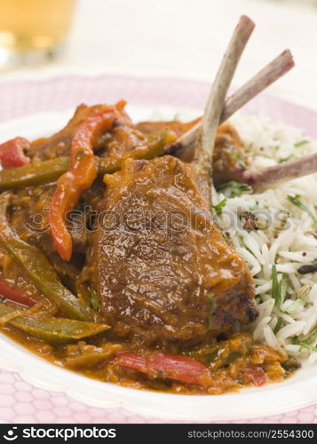 Lamb Cutlet Jalfrezi with Fragrant Pilau and Indian Beer