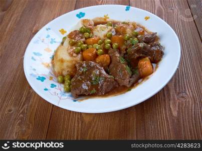 lamb fricassee - French meat cut into small pieces, stewed or fried
