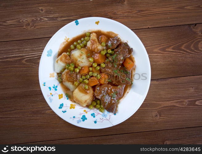 lamb fricassee - French meat cut into small pieces, stewed or fried