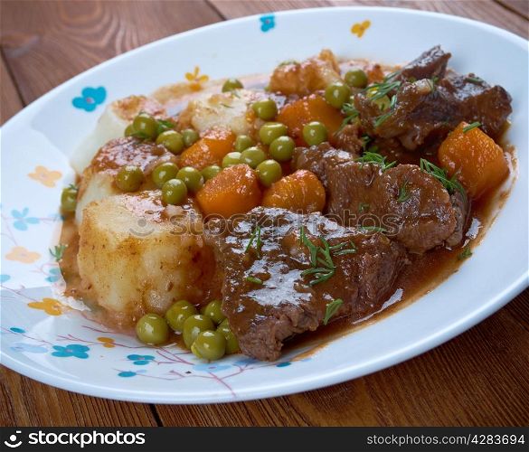 lamb fricassee - French meat cut into small pieces, stewed or fried