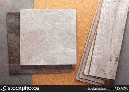 Laminate wood floor and tile background texture. Wooden laminate with copy space