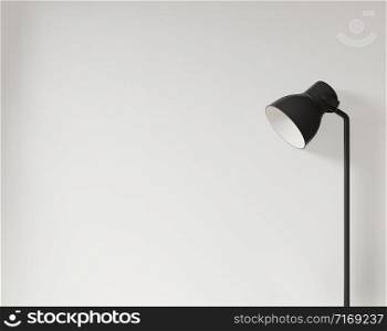 lamp and empty white wall for canva copy space and mock up ,japanese minimal style .3d rendering