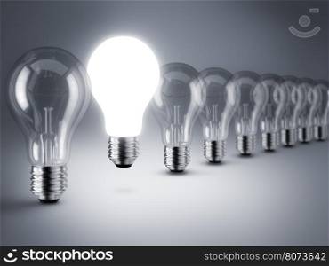 Lamp bulbs. 3D illustration. Group of lamp bulbs on black background. 3D illustration