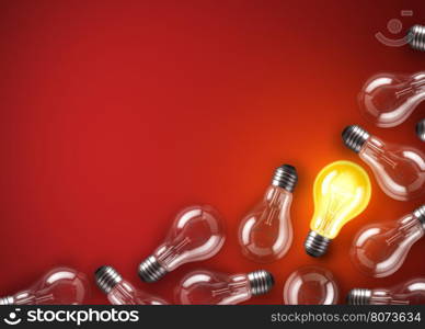 Lamp bulbs. 3D illustration. Group of lamp bulbs on red background. 3D illustration