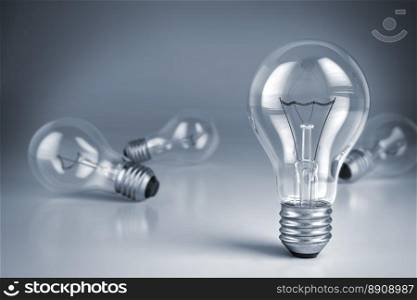 Lamp bulbs. 3D illustration. Group of lamp bulbs on studio background. 3D illustration