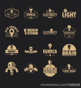Lamp logo icons set. Simple illustration of 16 lamp logo vector icons for web. Lamp logo icons set, simple style