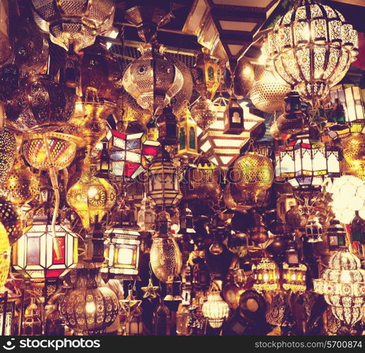 Lamp shop in moroccan market