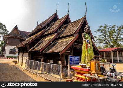 LAMPANG, THAILAND - JANUARY 22, 2020 : Ancient wooden Vihara Chamma Dhevi at Wat Pong Yang Kok in Hang Chat District, Lampang, Thailan.