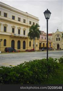 Lamppost in front of a building, Old Panama, Panama City, Panama