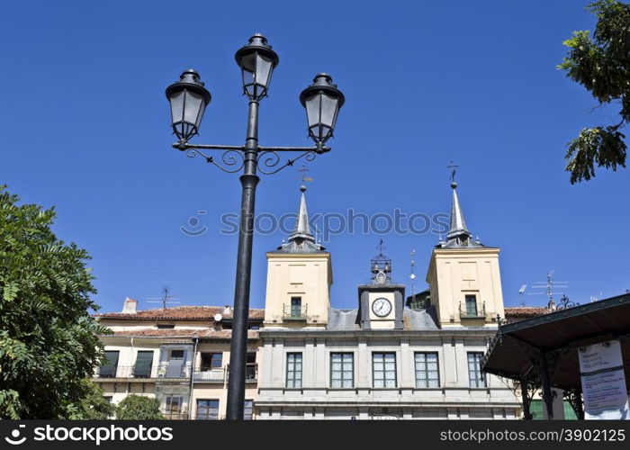 Lamppost in front of the Town Hall in Plaza Mayor, Segovia, Spain